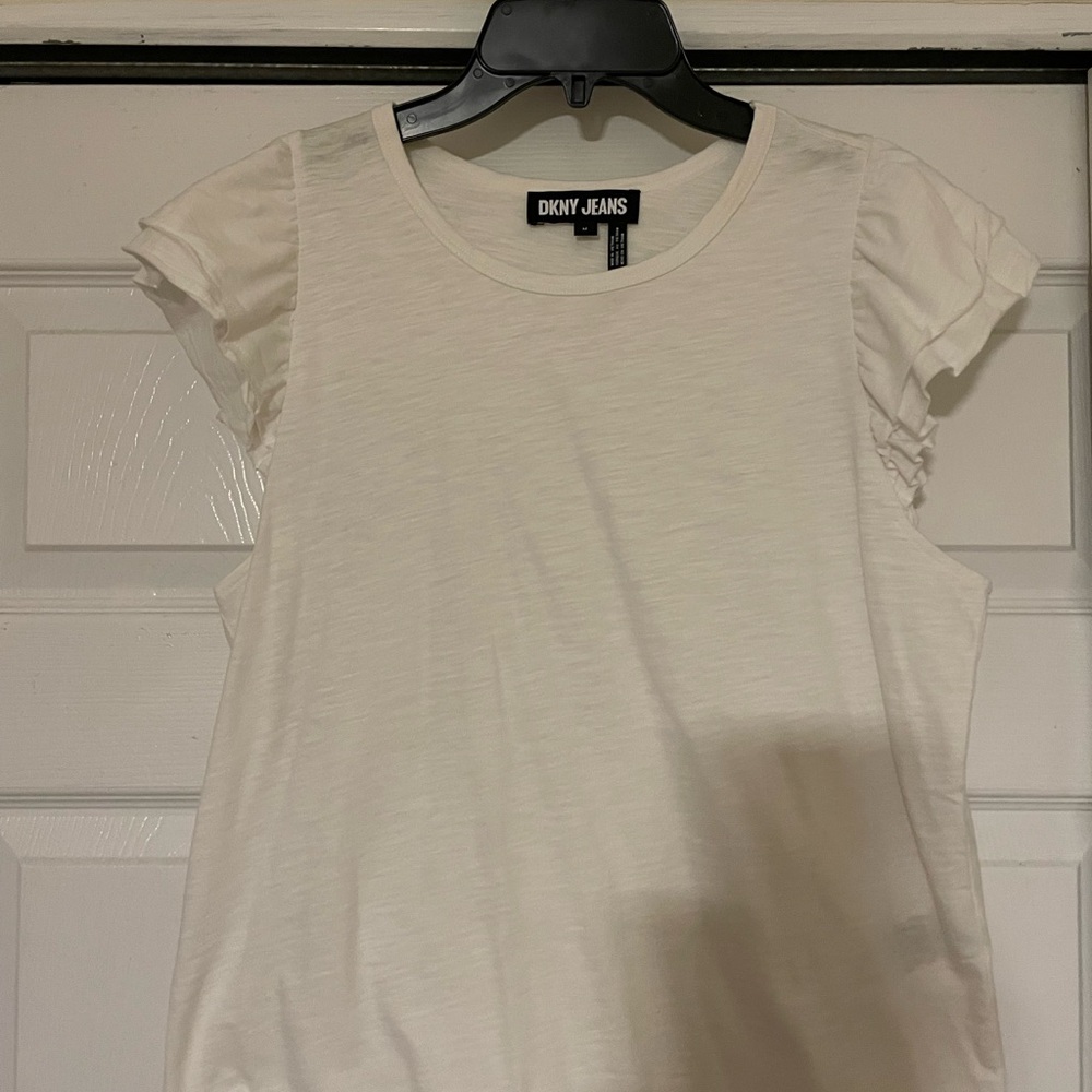 DKNY Cream Ruffle Sleeve Tee